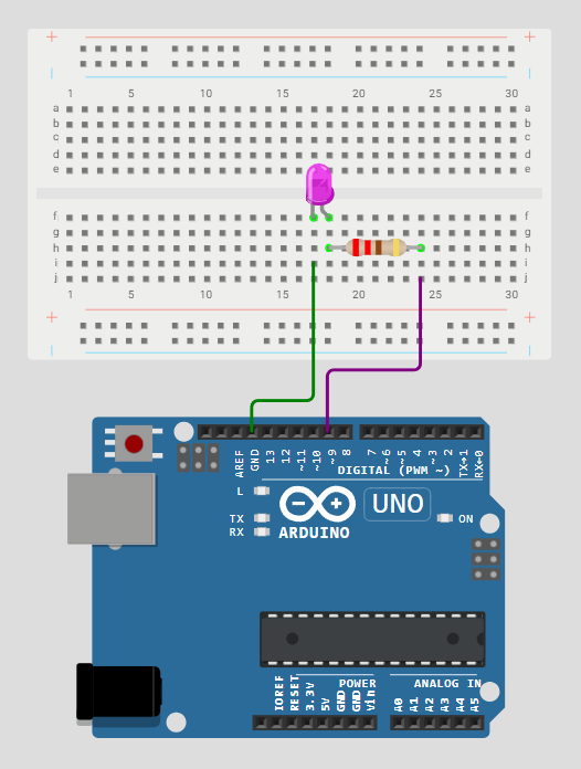 circuit diagram for ZIM with Arduino UNO, Breadoard, Resistor (220Ω), LED